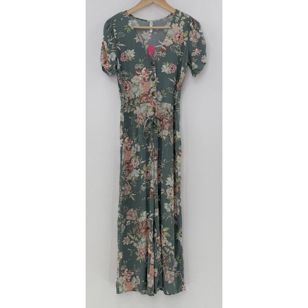 NWT Xhilaration Women’s Sage Green Button Front‎ Floral Romper Size XS Boho
